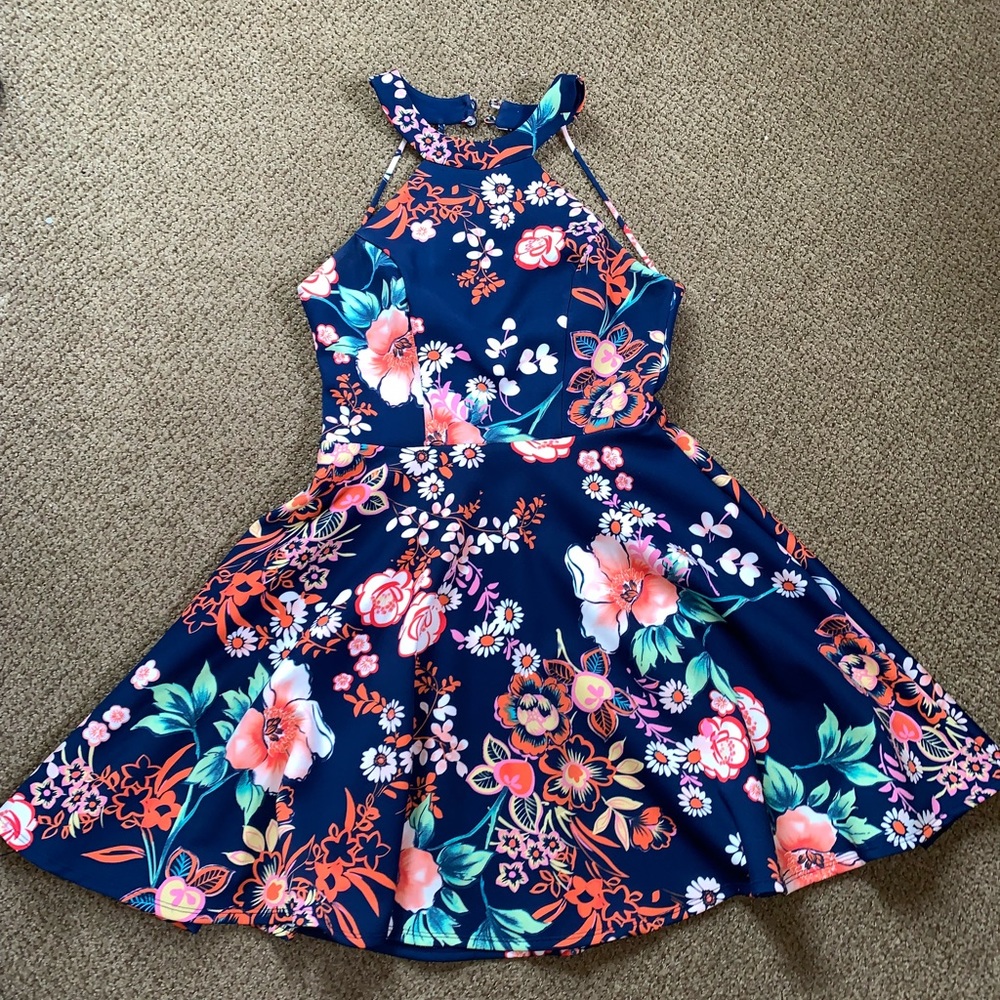 Navy blue colorful floral dress